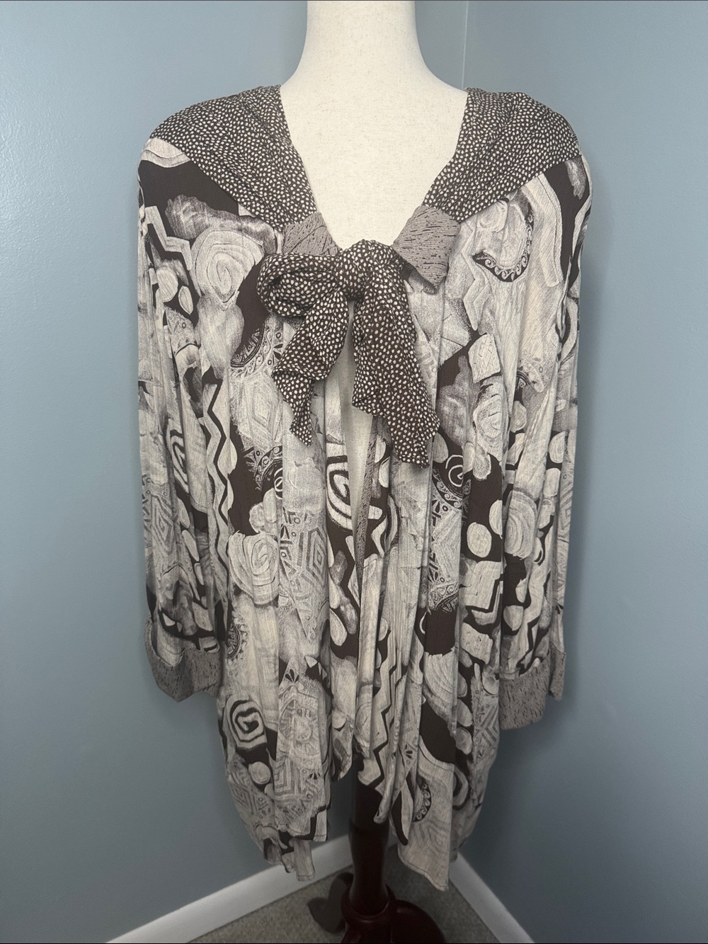 Componix Women’s Beige Patterned Tie-Front Cardigan Sz L